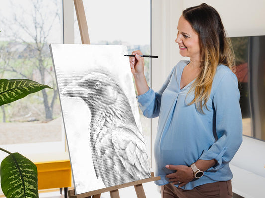 Mal-med-prikker -  Ravn i nuancer af mørk turkis