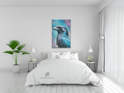 Diamond Painting - Ravn i nuancer af mørk turkis
