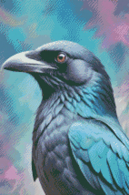 Diamond Painting - Ravn i nuancer af mørk turkis