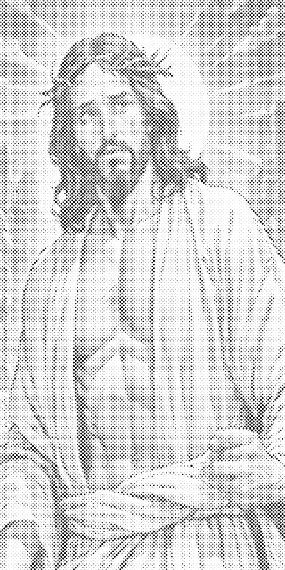 Mal-med-prikker -  Jesus med solen i baggrunden