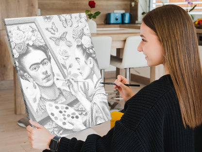 Mal-med-prikker -  Frida Kahlo-maleri