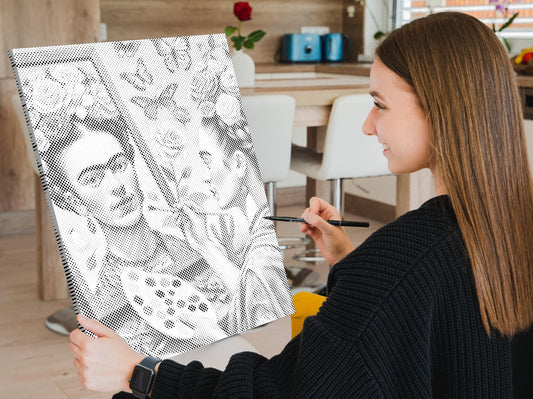 Mal-med-prikker -  Frida Kahlo-maleri