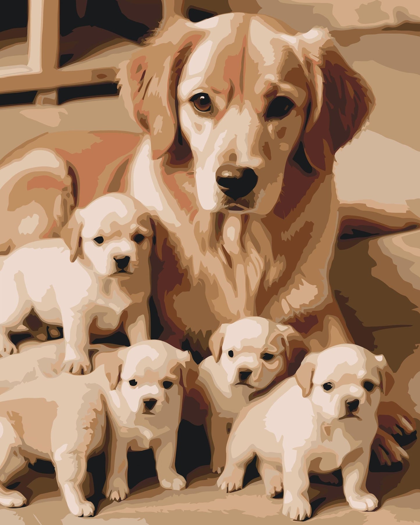 Paint by Numbers - Golden retriever og hvalpe