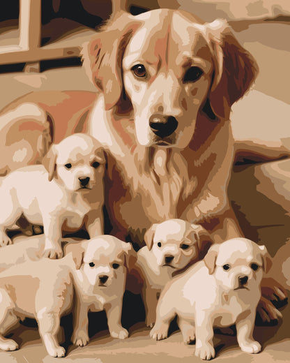 Paint by Numbers - Golden retriever og hvalpe