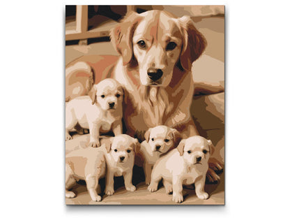 Paint by Numbers - Golden retriever og hvalpe