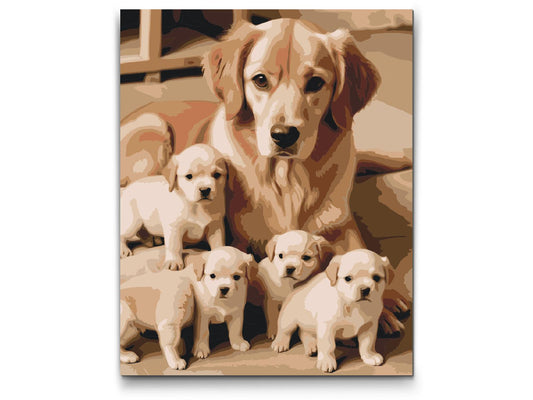 Paint by Numbers - Golden retriever og hvalpe