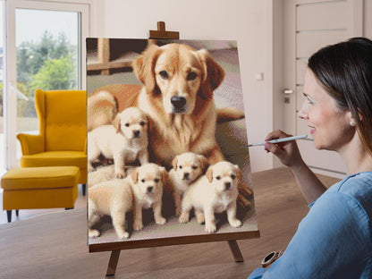Diamond Painting - Golden retriever og hvalpe