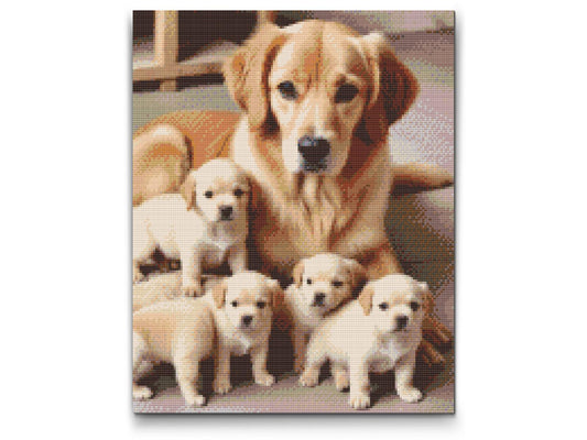 Diamond Painting - Golden retriever og hvalpe