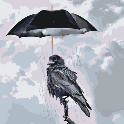 Paint by Numbers - Ravn under en paraply