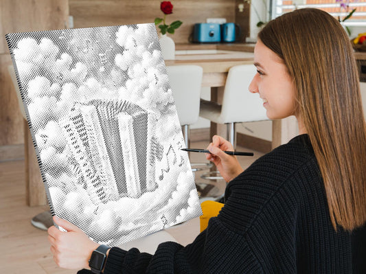 Mal-med-prikker -  Harmonika på en sky