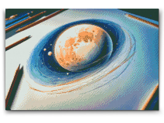 Diamond Painting - Planet tegnet på papir