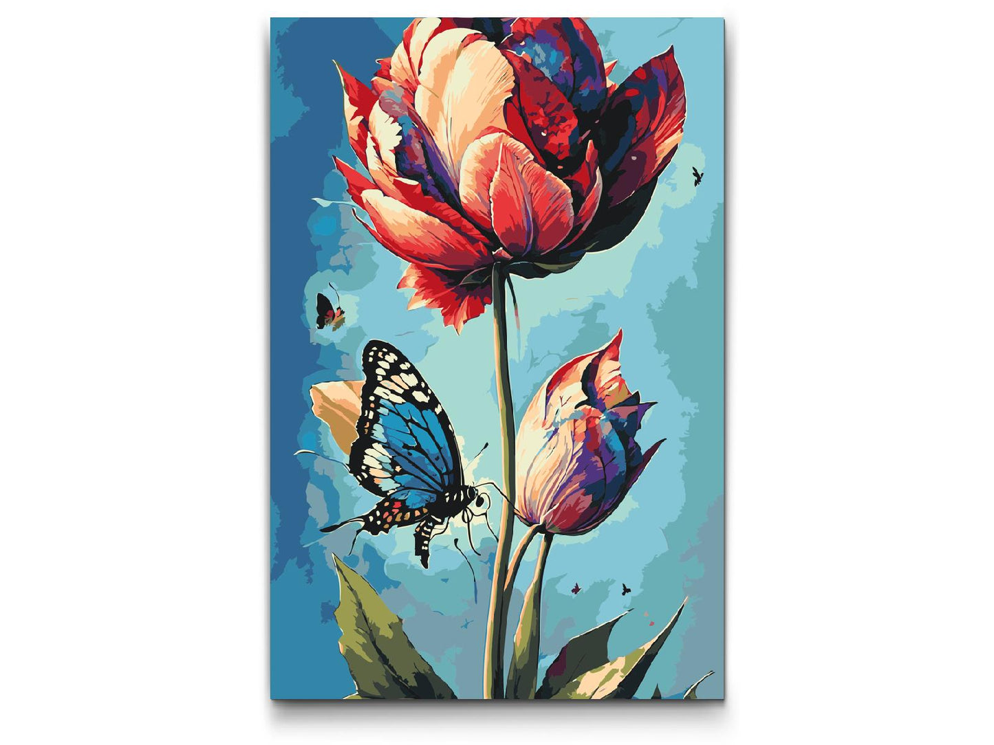 Paint by Numbers - En blå sommerfugl og farverig tulipan