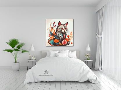 Diamond Painting - Kat omgivet af blomster