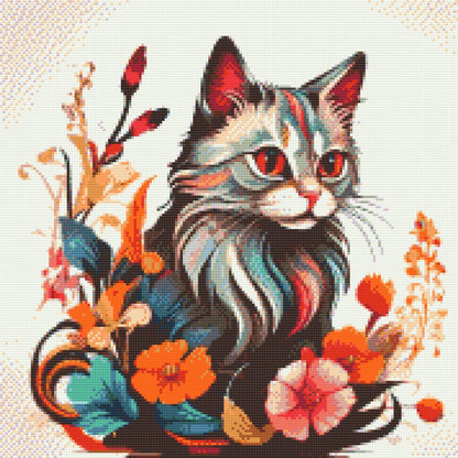 Diamond Painting - Kat omgivet af blomster