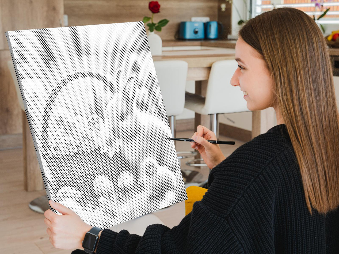 Mal-med-prikker -  Påskekurv og kanin
