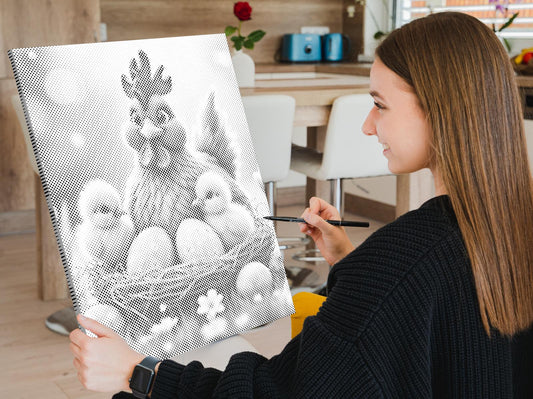Mal-med-prikker -  Høns og høns