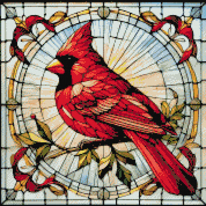 Diamond Painting - Glasmosaikrød fugl