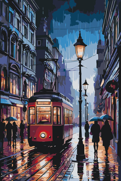 Paint by Numbers - Natsporvogn i regnvejr