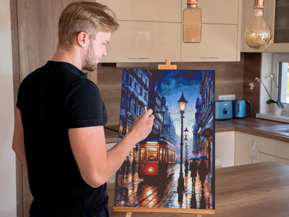 Diamond Painting - Natsporvogn i regnvejr