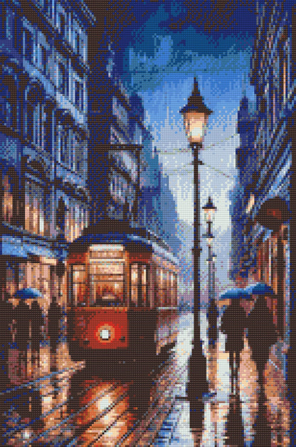 Diamond Painting - Natsporvogn i regnvejr