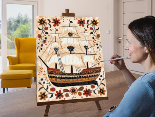 Diamond Painting - Nordisk folkekunst - Båd