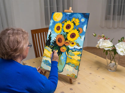 Paint by Numbers - Solsikke med stjerneklar baggrund