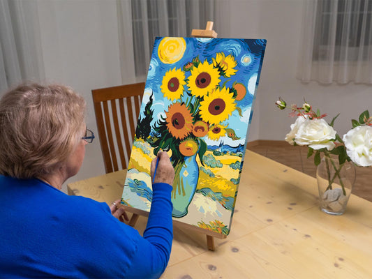 Paint by Numbers - Solsikke med stjerneklar baggrund