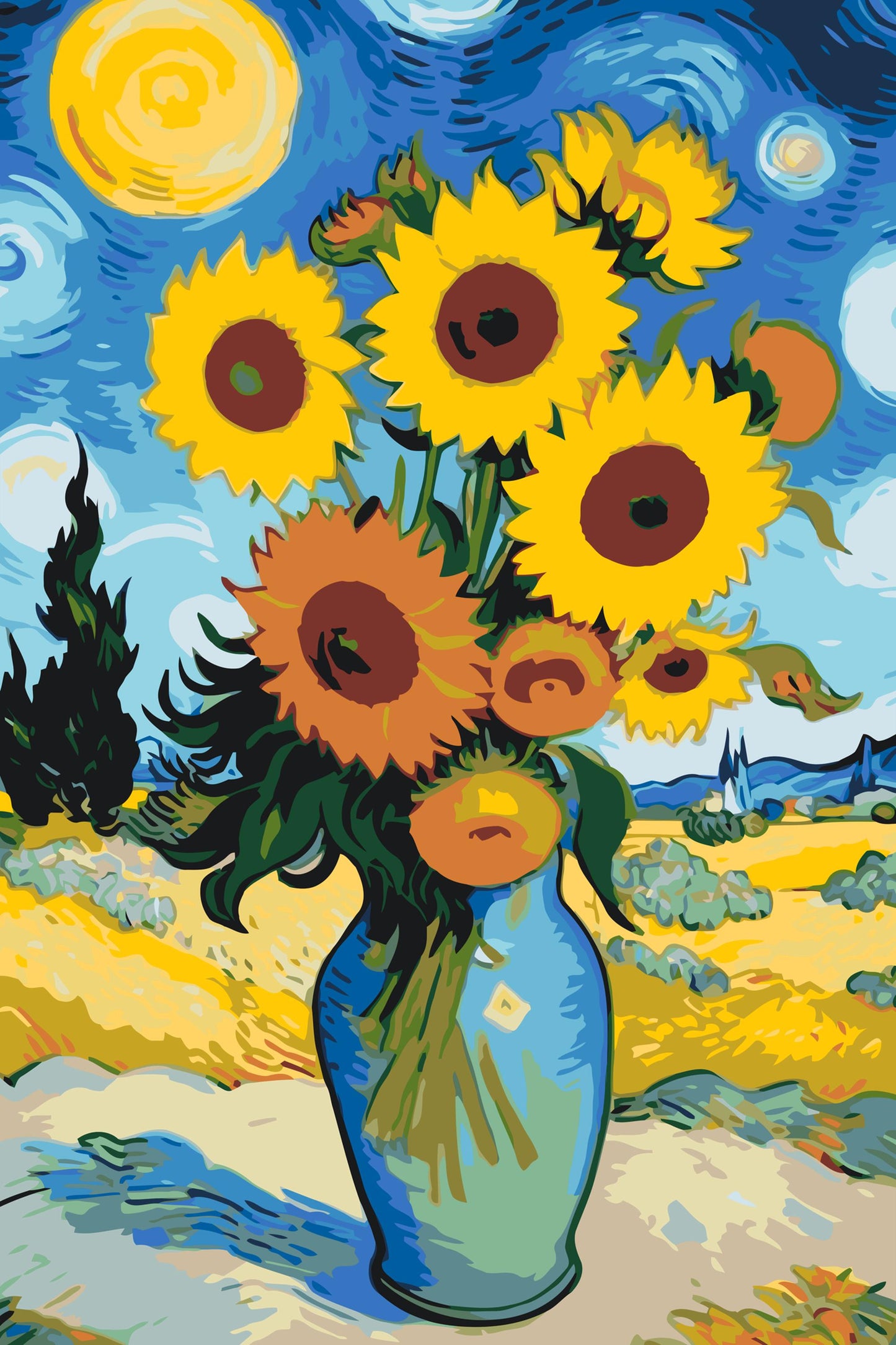 Paint by Numbers - Solsikke med stjerneklar baggrund