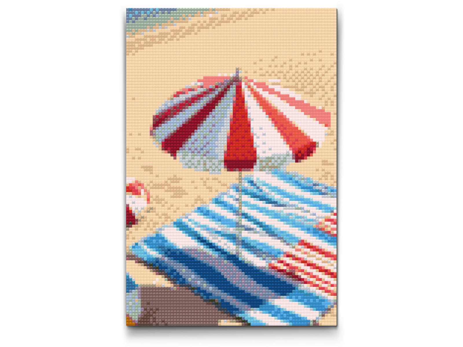 Diamond Painting - Parasol på stranden
