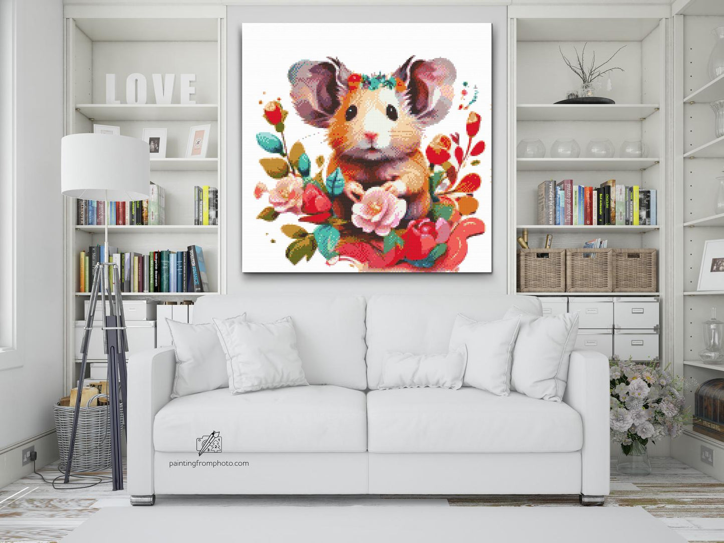Diamond Painting - Hamster omgivet af blomster