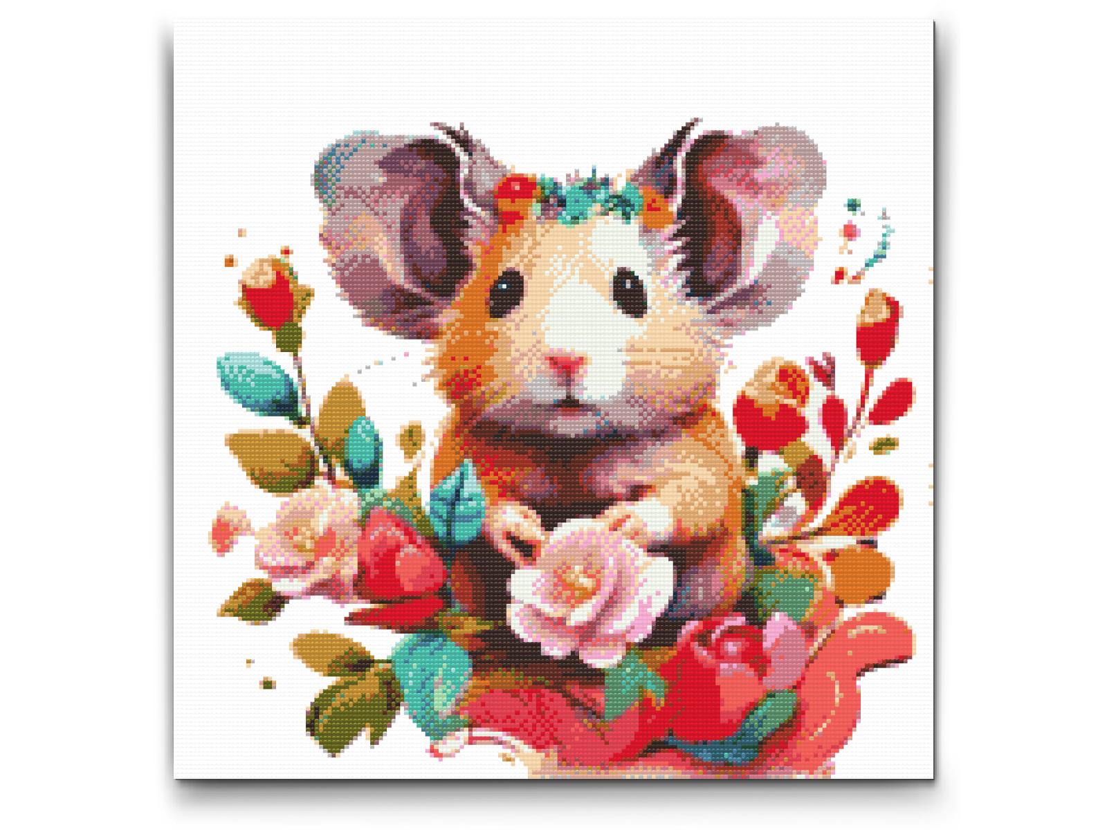 Diamond Painting - Hamster omgivet af blomster