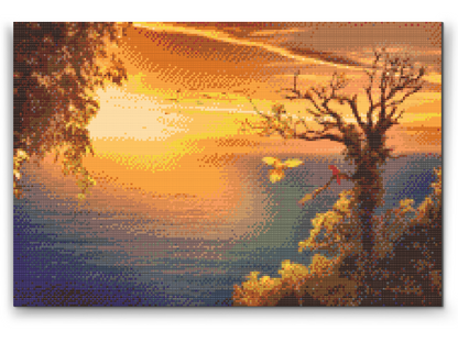 Diamond Painting - Solnedgang over havet og papegøjer