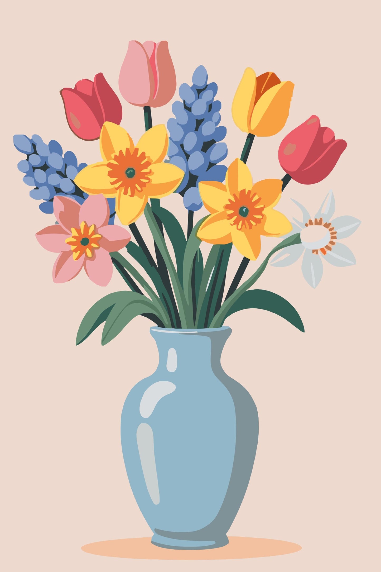 Paint by Numbers - Illustration af en forårsbuket