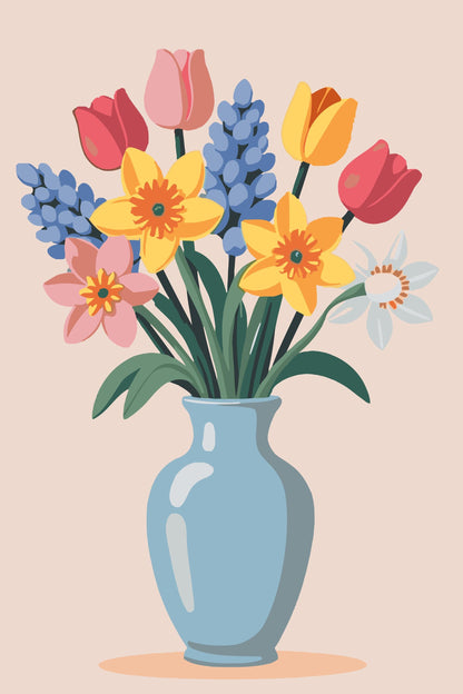 Paint by Numbers - Illustration af en forårsbuket