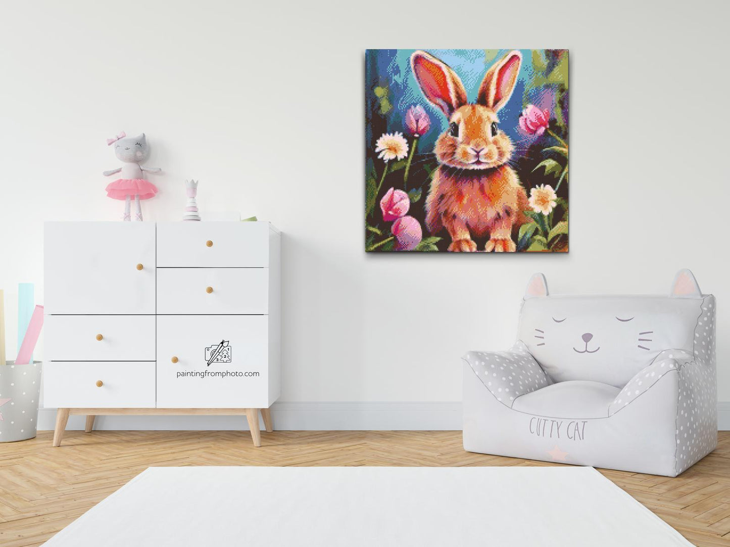 Diamond Painting - Glade Kanin med blomster
