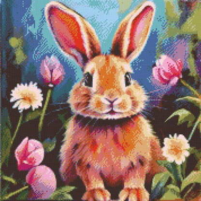 Diamond Painting - Glade Kanin med blomster