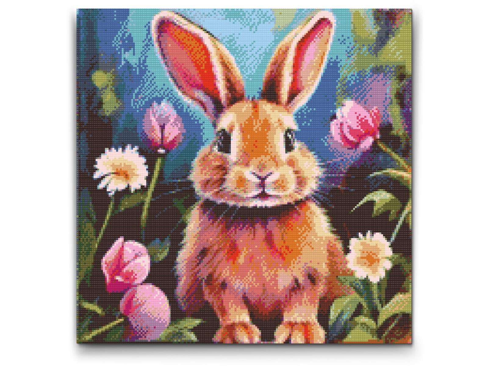 Diamond Painting - Glade Kanin med blomster