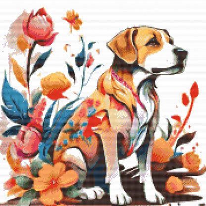 Diamond Painting - Hund med blomster på sin pels