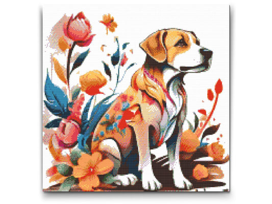 Diamond Painting - Hund med blomster på sin pels