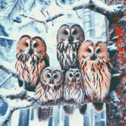 Diamond Painting - Uglefamilie om vinteren
