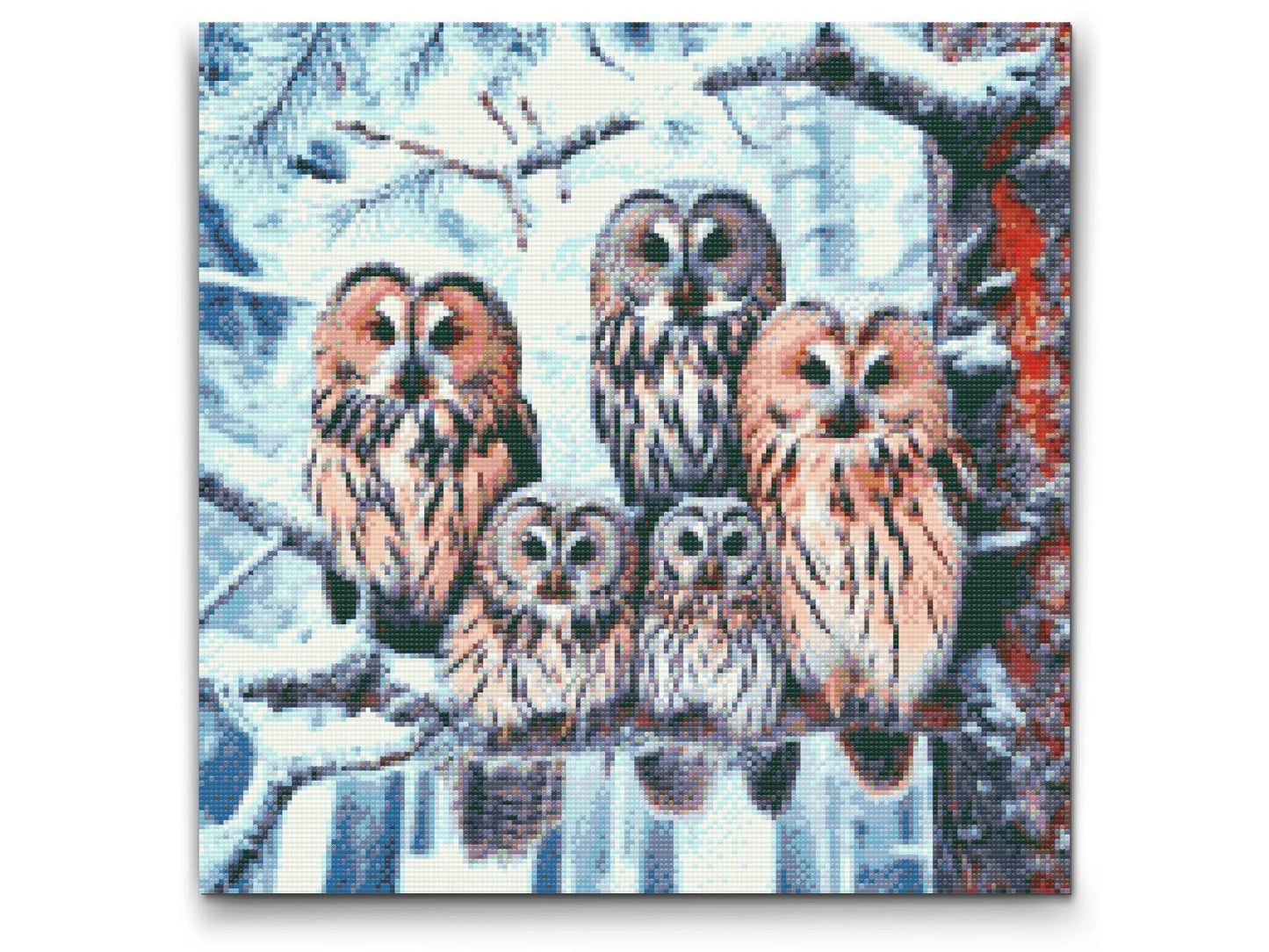 Diamond Painting - Uglefamilie om vinteren