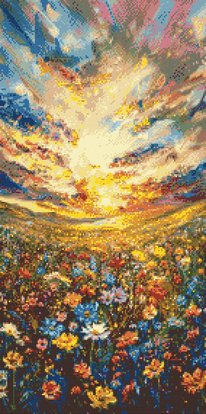 Diamond Painting - Blomstereng ved skumringstid