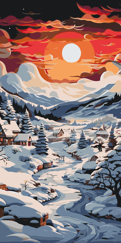 Paint by Numbers - Landsby i et snedækket landskab