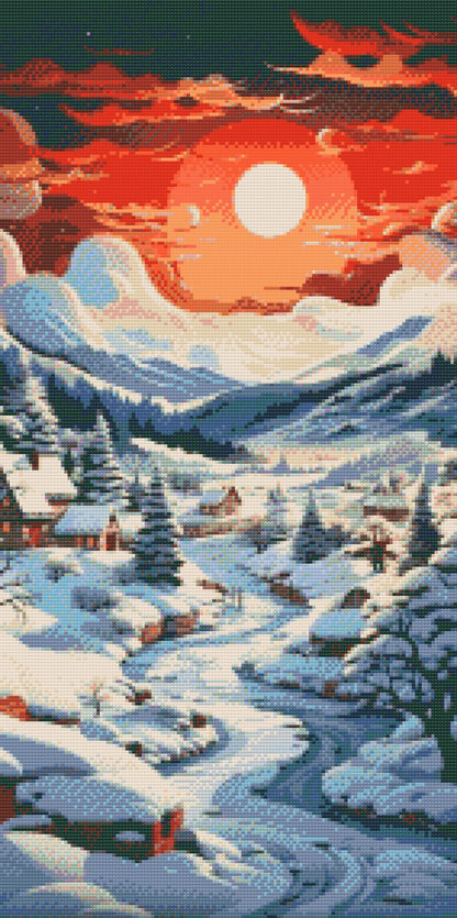 Diamond Painting - Landsby i et snedækket landskab