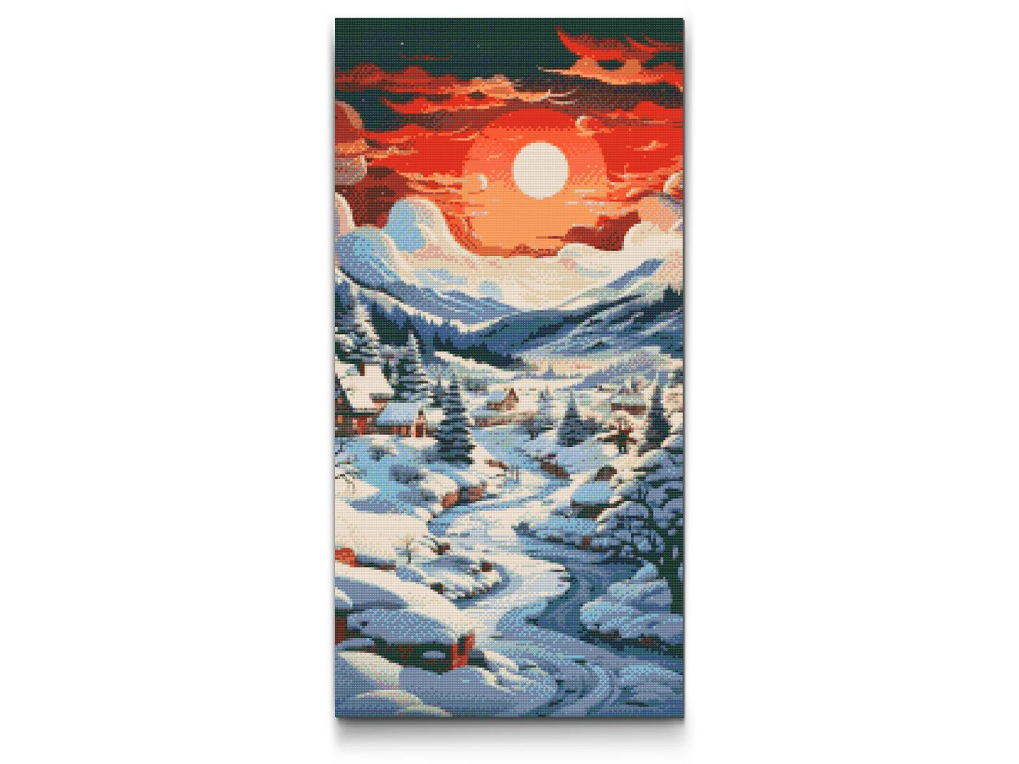 Diamond Painting - Landsby i et snedækket landskab