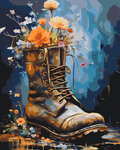 Paint by Numbers - En sko fuld af blomster