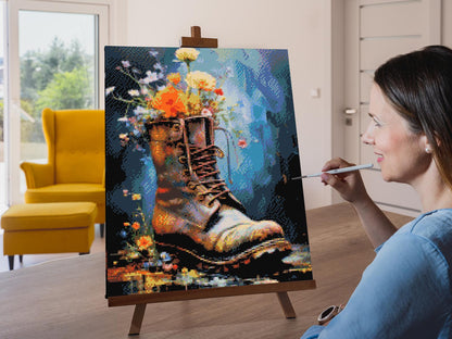 Diamond Painting - En sko fuld af blomster