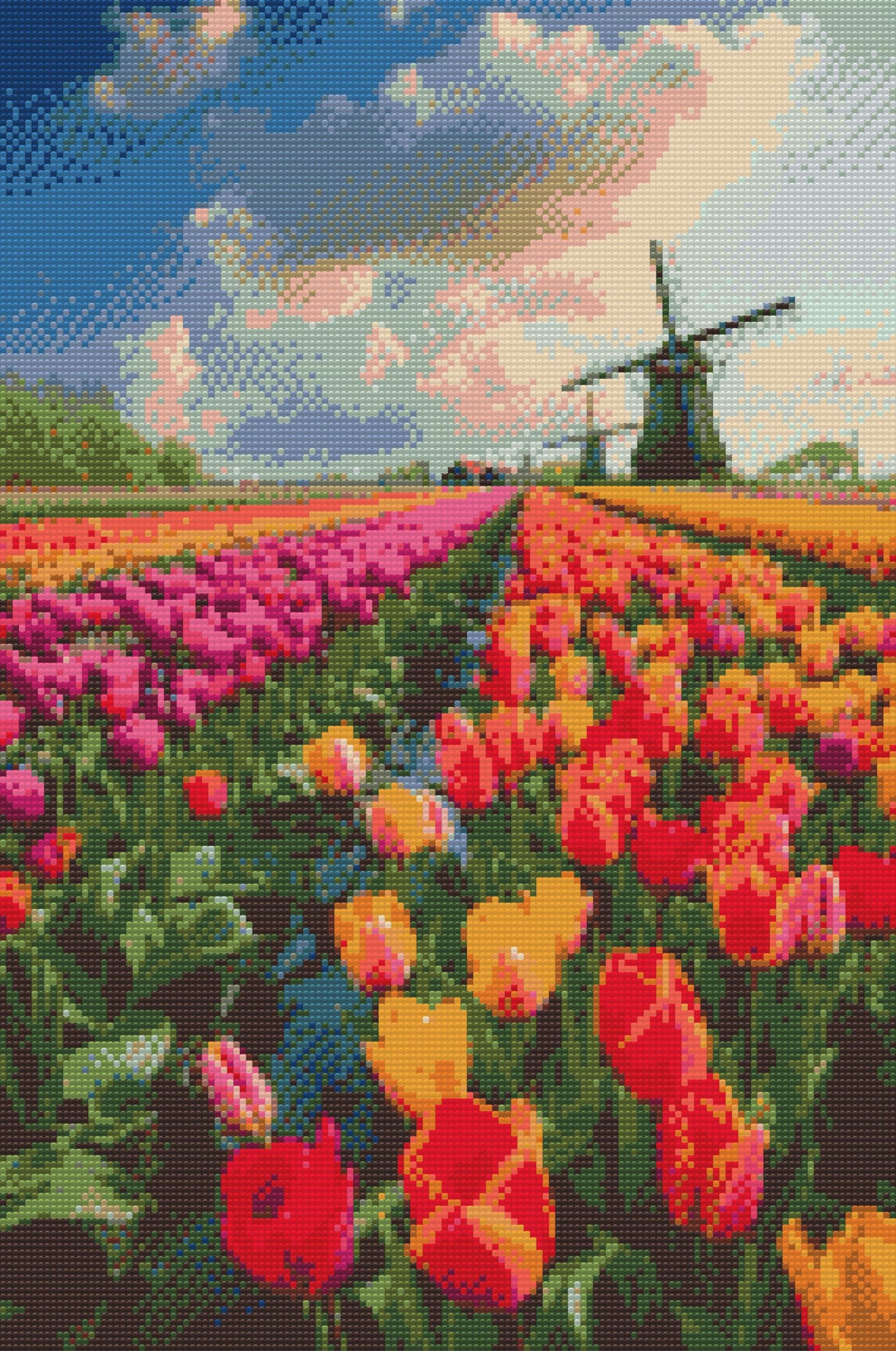 Diamond Painting - Vindmøller i en mark med tulipaner