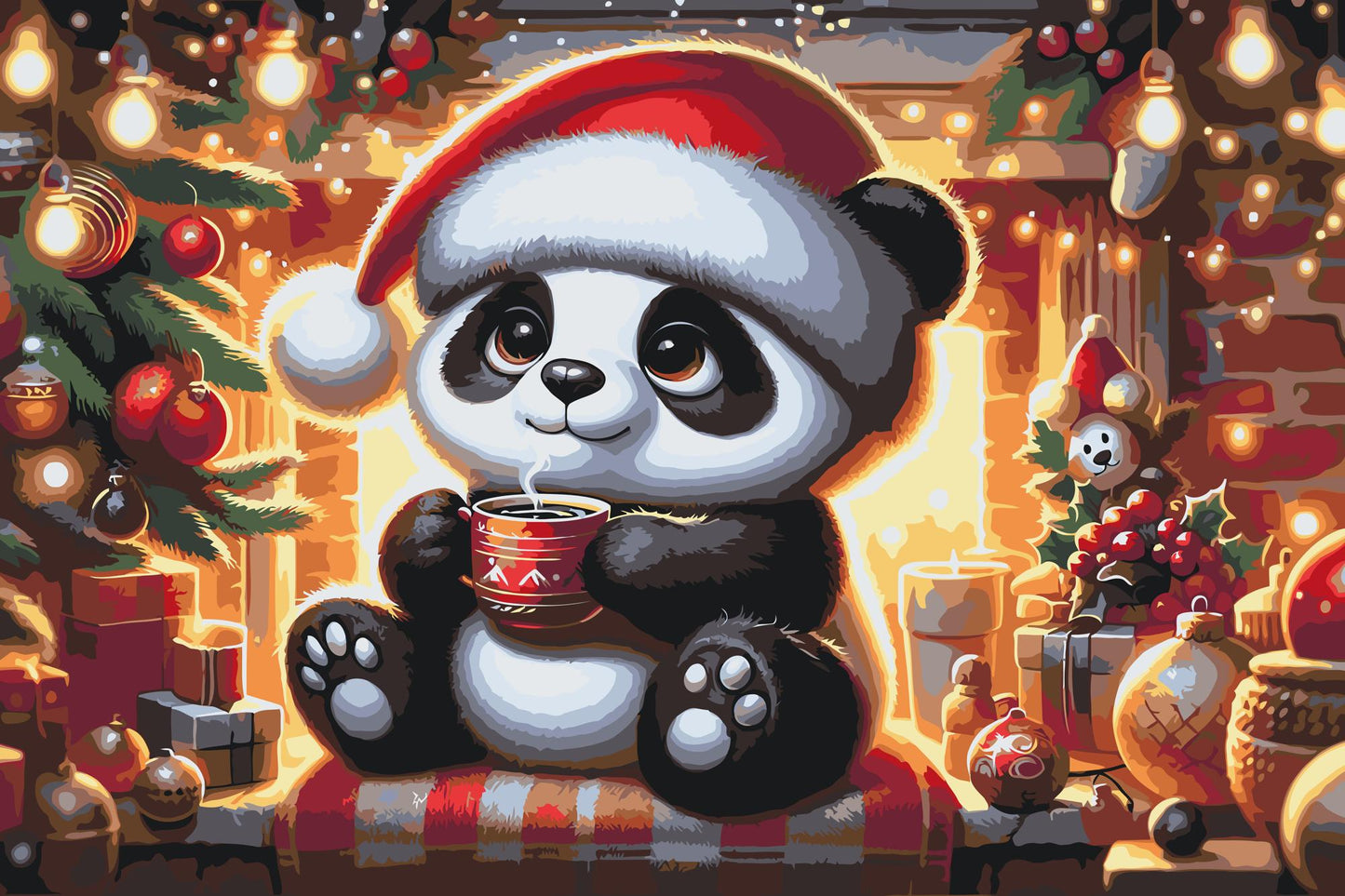 Paint by Numbers - Julepanda og en kop kaffe