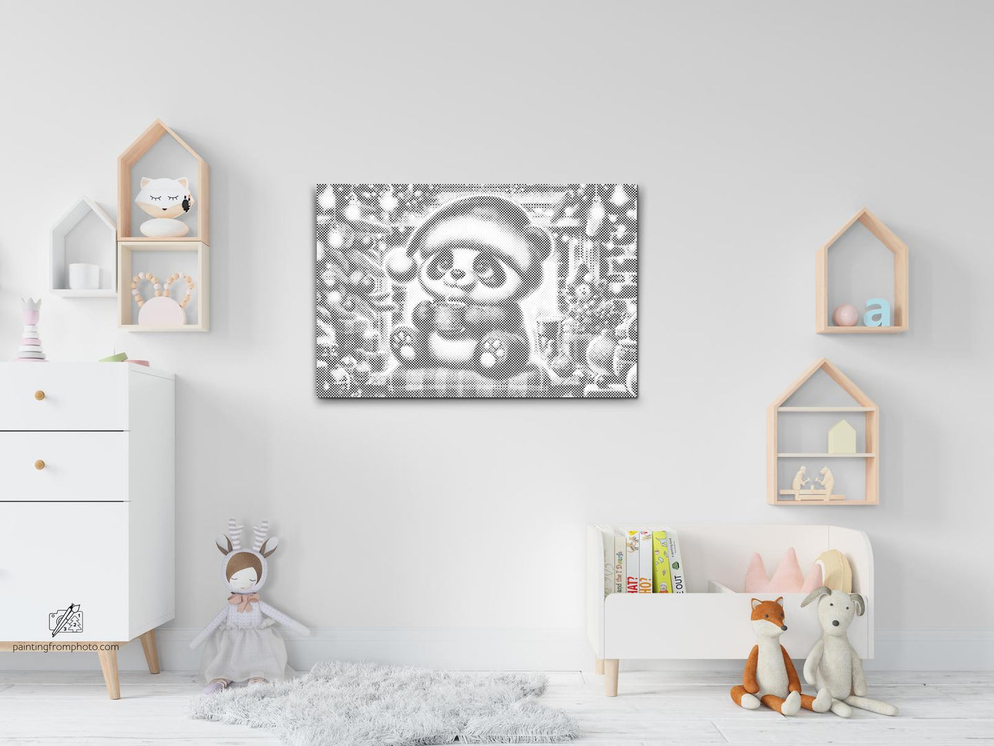 Mal-med-prikker -  Julepanda og en kop kaffe